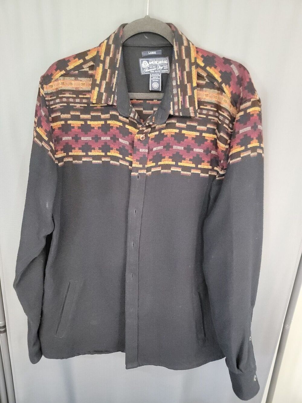 American Rag Shirt Adult Blue Western Aztec Long Sleeve Button Down Mens L B12